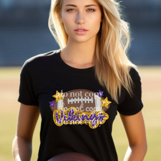 Vikings Sequins & Embroidered - Ready to Press DTF Transfer Full Color - Pro Blanks