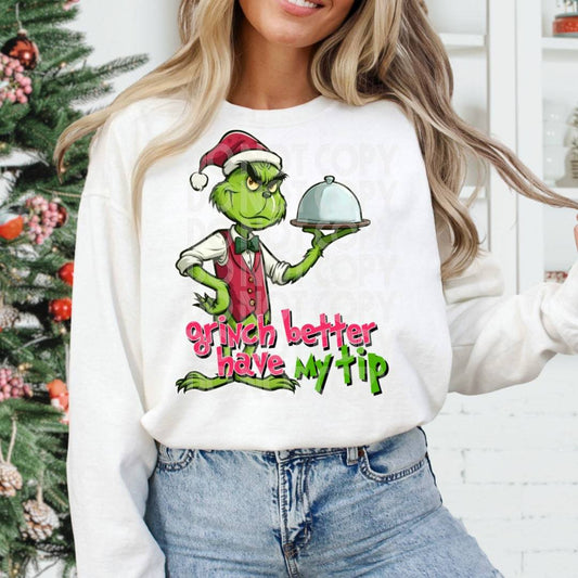 Waiter Grinch #1218 - Ready to Press DTF Transfer Full Color - Pro Blanks