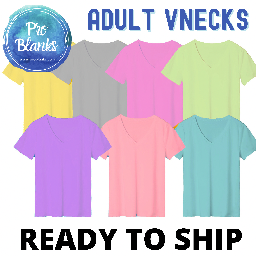 RTS - ADULT VNECK -  100% Colored Polyester T-shirt with Soft Cotton Feel - Pro Blanks